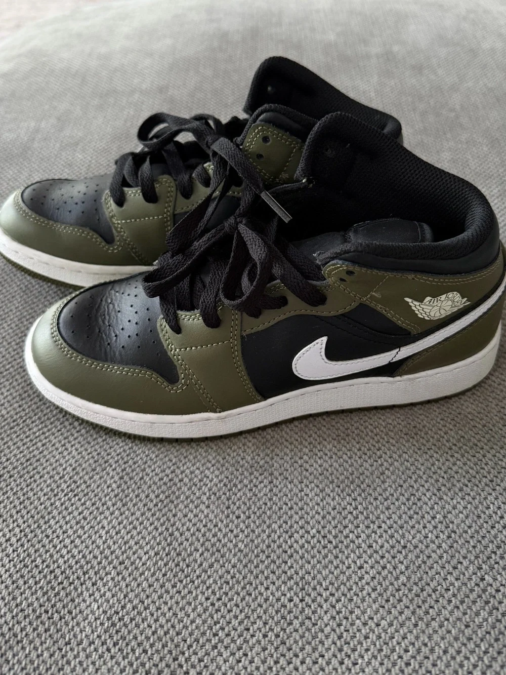 Nike Air Jordan 1 Mid Olive Green Black White Sneakers Youth 5.5Y